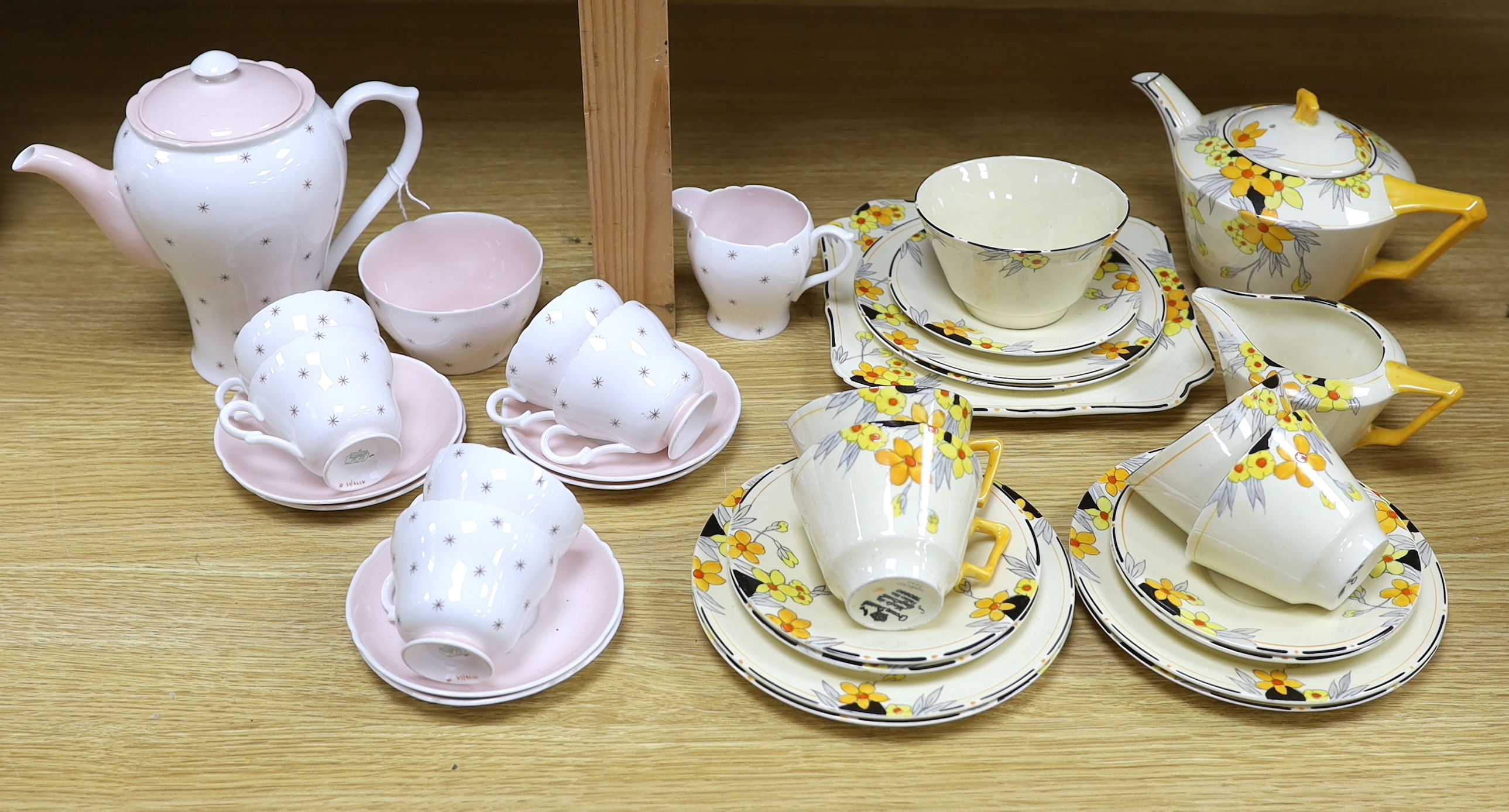 A Shelley tea set and a Crown Ducal part tea set